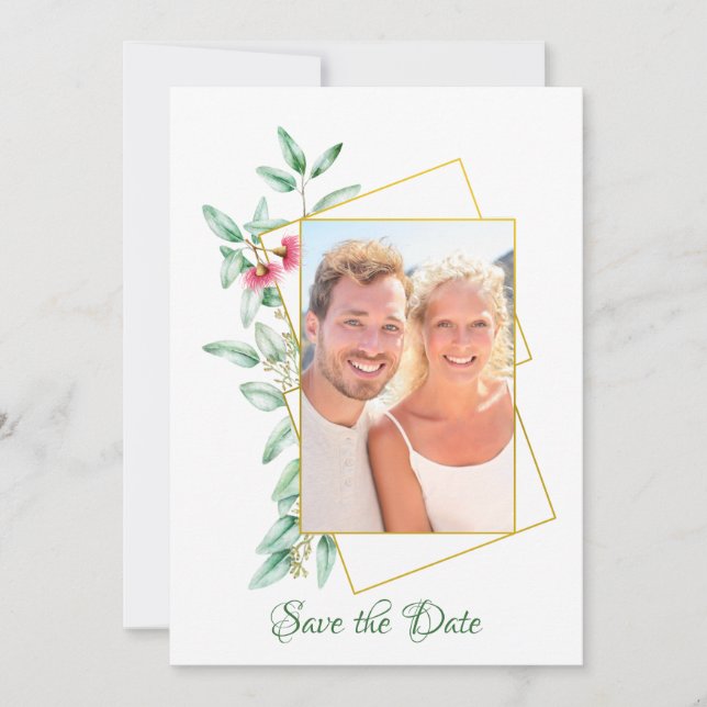 Invitation Elégant Eucalyotus Photo géométrique Enregistrer l (Devant)