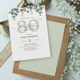 Invitation Elégant Eucalyptus 80e anniversaire fête Surprise