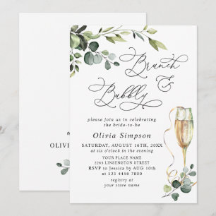 Invitation Élégant Eucalyptus Aquarelle Brunch & Bubbly