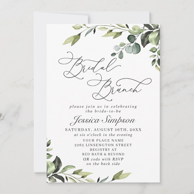 Invitation Elégant Eucalyptus aquarelle Brunch nuptial (Devant)