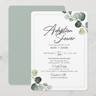 Invitation Elégant Eucalyptus Baby shower d'adoption verdoyan