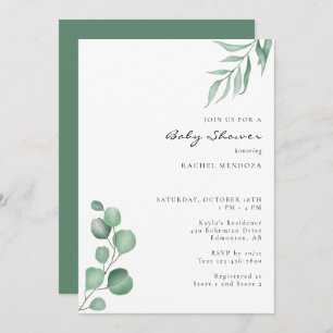 Invitation Elégant Eucalyptus Baby shower Verdure Neutre