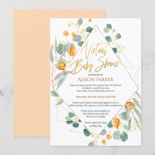 Invitation Elégant Eucalyptus Baby shower virtuel géométrique