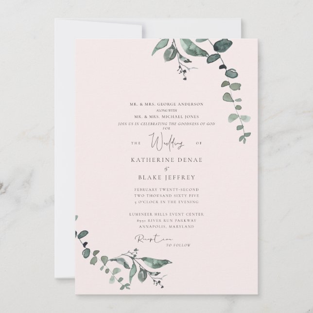 Invitation Elégant Eucalyptus Blush & Goodness of God Mariage (Devant)