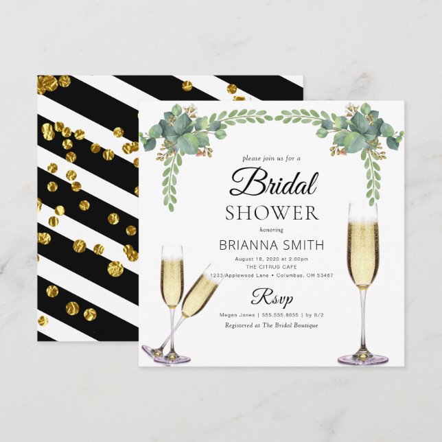 Invitation Elégant Eucalyptus Boozy Verdure douche nuptiale (Devant / Derrière)
