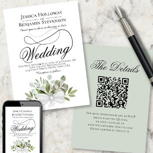 Invitation Elégant Eucalyptus Bouquet QR Code Mariage