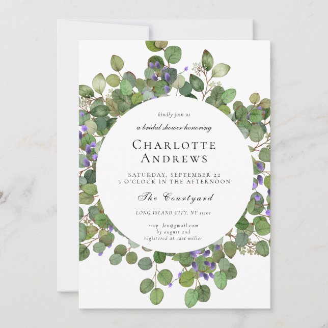Invitation Elegant Eucalyptus Bridal Shower (Devant)
