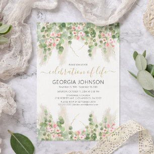 Invitation Elégant Eucalyptus Célébration de la vie Mémoria