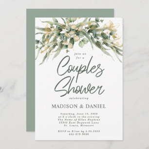Invitation Elégant Eucalyptus Feuille Couples Douche Invitati