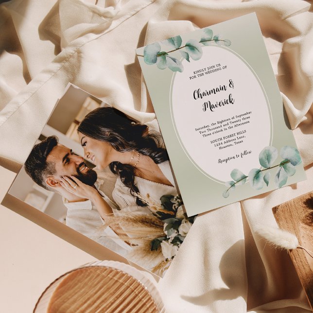 Invitation Elégant Eucalyptus feuille verdure Mariage photo (Créateur téléchargé)