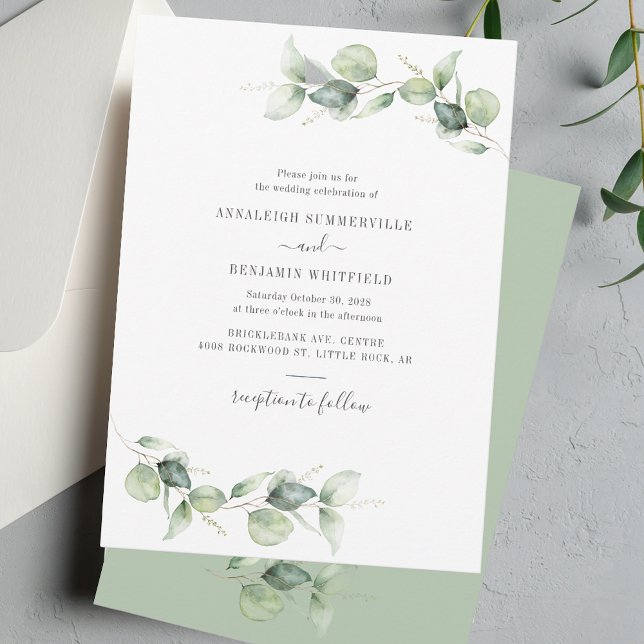 Invitation Elégant Eucalyptus Feuille Verdure Mariage rustiqu (Eucalyptus Greenery Watercolor Wedding Invitation)