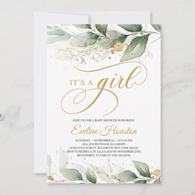 Invitation Elégant eucalyptus feuilles c'est un baby shower f (Devant)
