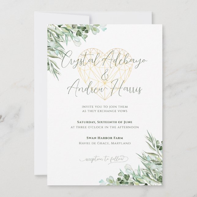 Invitation Elégant Eucalyptus Foliage Heart Mariage officiel (Dos)