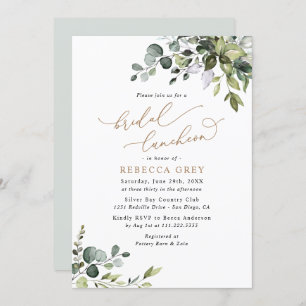 Invitation Élégant Eucalyptus Gold Green Bridal Luncheon