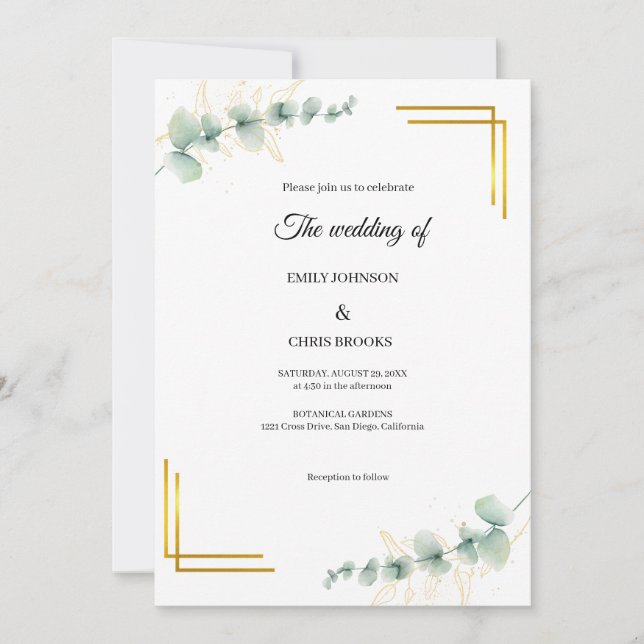 Invitation Elegant Eucalyptus Gold Wedding  (Devant)