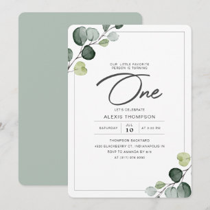 Invitation Elégant Eucalyptus Green 1er anniversaire