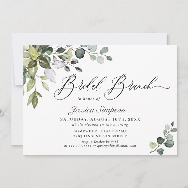 Invitation Elégant Eucalyptus Green Bridal Brunch (Devant)