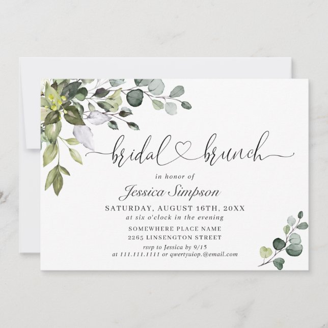 Invitation Elégant Eucalyptus Green Bridal Brunch (Devant)
