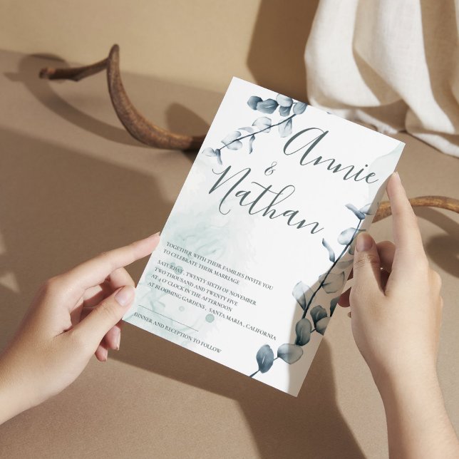 Invitation Elégant Eucalyptus Green Feuille Mariage botanique (Elegant Eucalyptus Green Leaves Botanical Wedding Invitation)