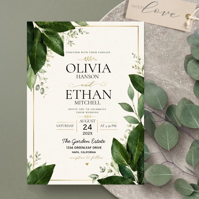 Invitation Elegant Eucalyptus Greenery and Gold Accents (Créateur téléchargé)