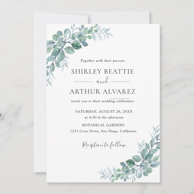 Invitation Elegant Eucalyptus Greenery Wedding (Devant)