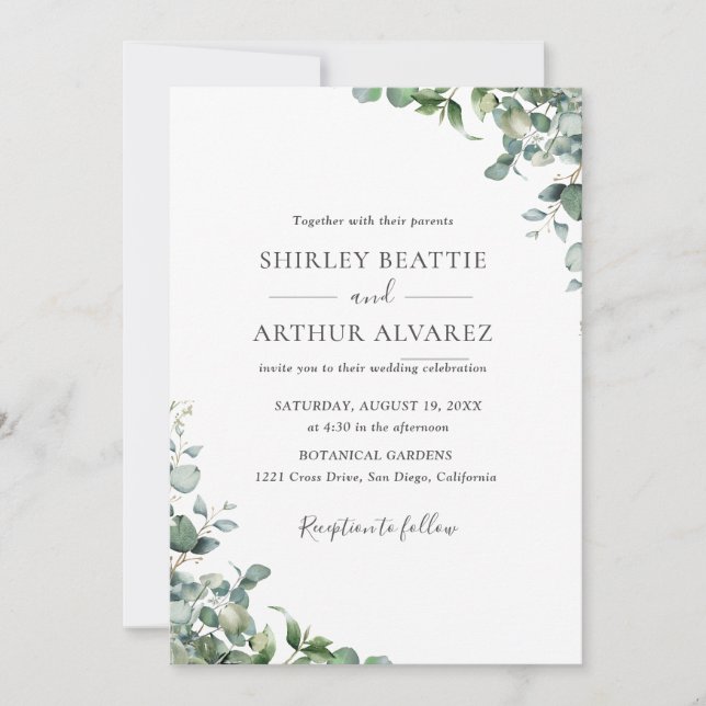 Invitation Elegant Eucalyptus Greenery Wedding (Devant)
