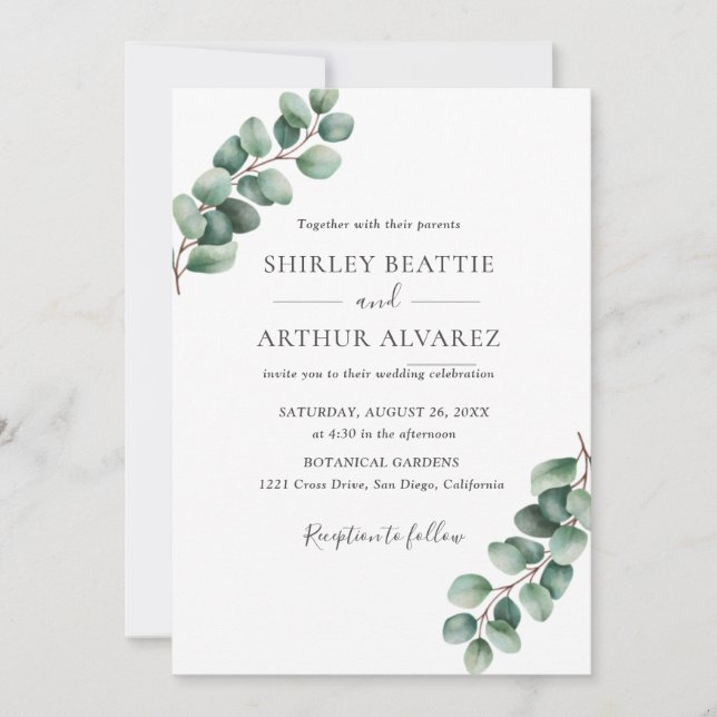Invitation Elegant Eucalyptus Greenery Wedding (Devant)