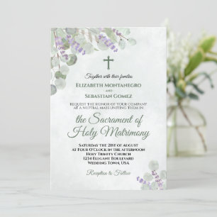 Invitation Elégant Eucalyptus & Lavender Mariage catholique