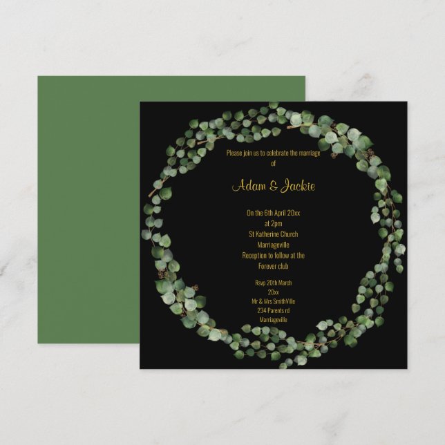 Invitation Élégant Eucalyptus Mariage à couronne complète noi (Devant / Derrière)