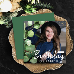 Invitation Elégant Eucalyptus moderne photo d'anniversaire