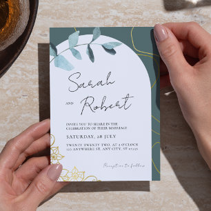 Invitation Elégant Eucalyptus & Or Accents Thème Arch