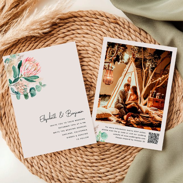 Invitation Elegant Eucalyptus Pampas Grass Protea Photo (Créateur téléchargé)