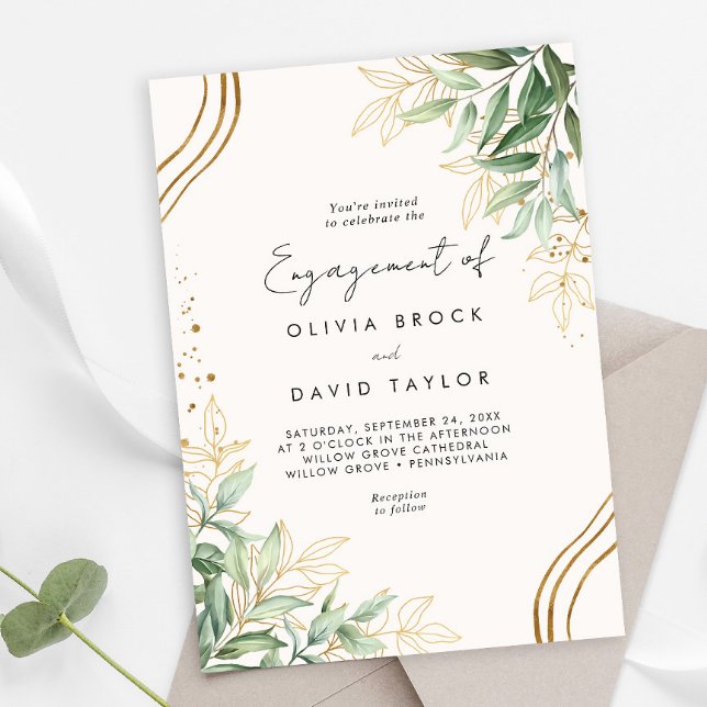 Invitation Elégant Eucalyptus Parti d'engagement (Créateur téléchargé)