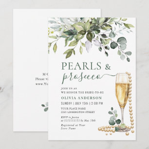 Invitation Elégant Eucalyptus perles florales & Prosecco
