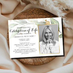 Invitation Elégant Eucalyptus Photo Célébration de la vie