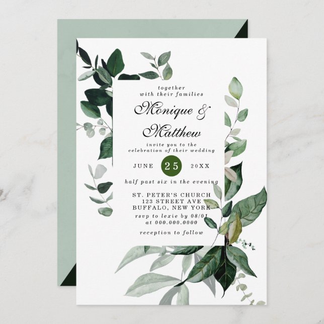 Invitation Elégant Eucalyptus Verdure Airy Rustic Mariage (Devant / Derrière)