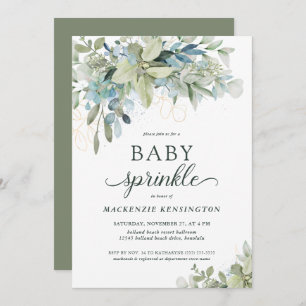 Invitation Elégant Eucalyptus Verdure Bébé Parsemer