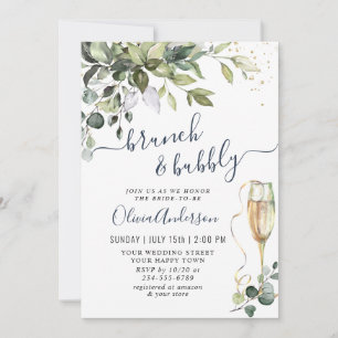Invitation Elégant Eucalyptus verdure Brunch & Bubbly