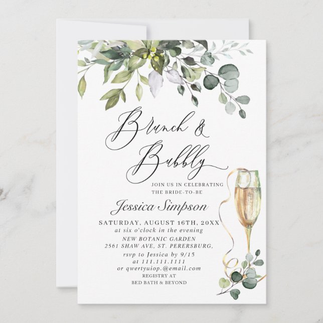 Invitation Elégant Eucalyptus Verdure Brunch & Bubbly PHOTO (Devant)