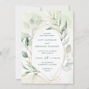 Invitation Elégant Eucalyptus Verdure Or Mariage géométrique