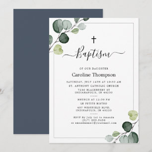 Invitation Elégant Eucalyptus Vert Baptême de la Marine