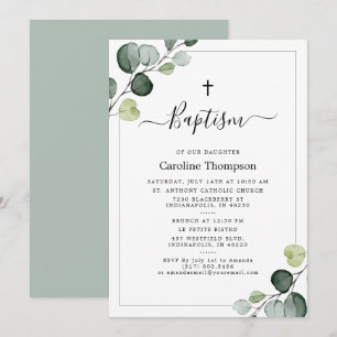 Invitation Élégant Eucalyptus Vert Baptême vert