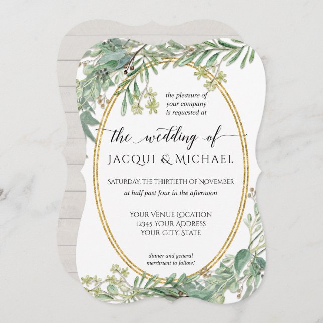 Invitation Elégant Eucalyptus Vert Bois rustique Aquarelle (Devant / Derrière)