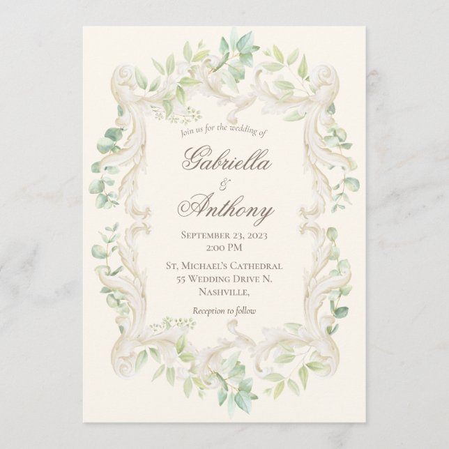 Invitation Elégant Eucalyptus Vintage Rustic Frame Mariage (Devant)