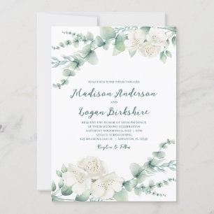 Invitation Elégant Eucalyptus White Peony Mariage