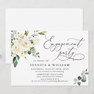Invitation Elégant Eucalyptus White Roses ENGAGEMENT PARTI