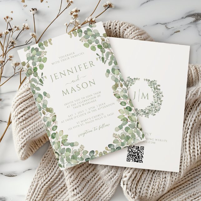 Invitation Élégant Eugalyptus Mariage de couronne de verdure (Créateur téléchargé)