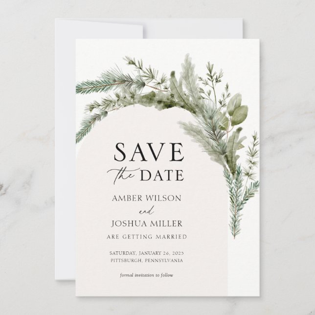 Invitation Elegant Evergreen Winter Wedding Save the Date (Devant)