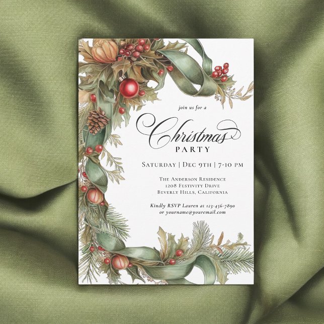 Invitation Elégant Evergreens et rubans Noël (Available in both printed and instant download digital formats.)