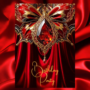 Invitation Élégant Exotique Anniversaire Riche Rouge Or Bijou